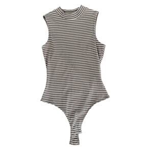 White and Brown Beige Striped Sleeveless Tank Bodysuit Women's Size Medium